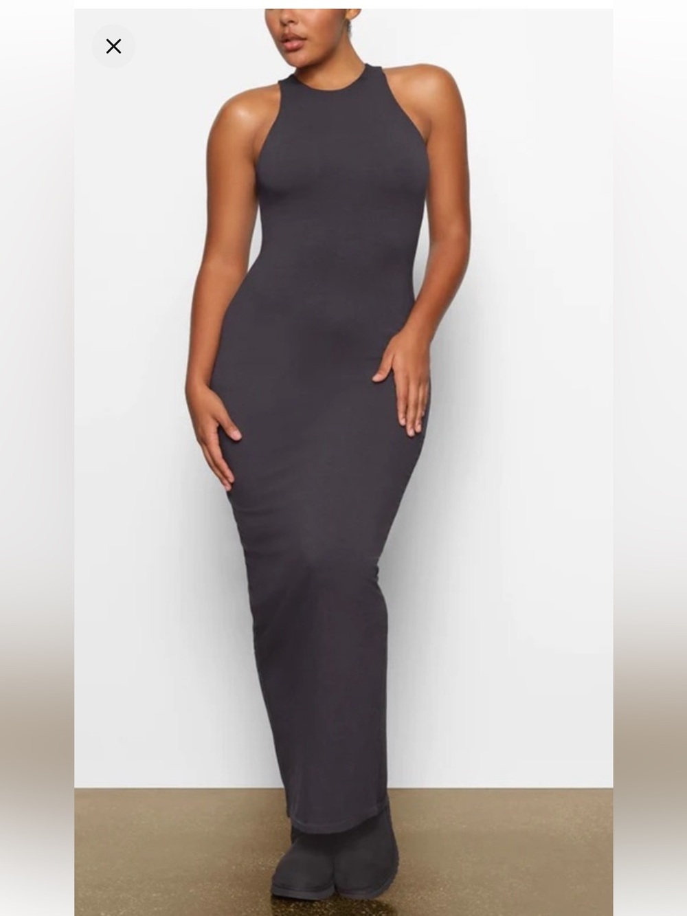 Skims Mesh long tank dress in onyx size medium